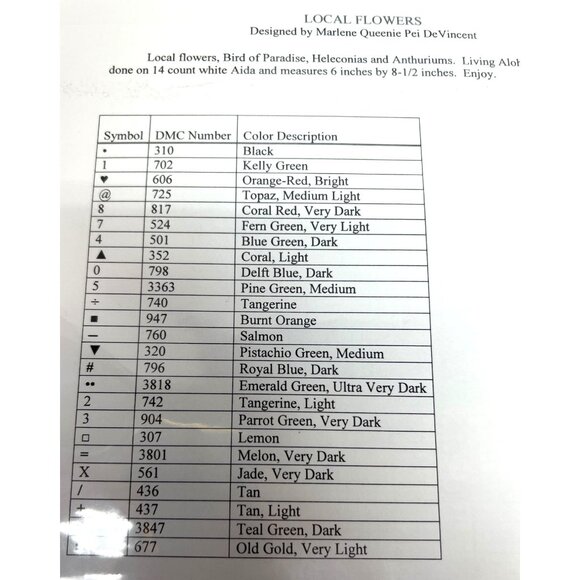 Cross Stitch Pattern Pattern "Local Flowers" Bird Of Paradise & Anthuriums By Ma - Picture 3 of 3